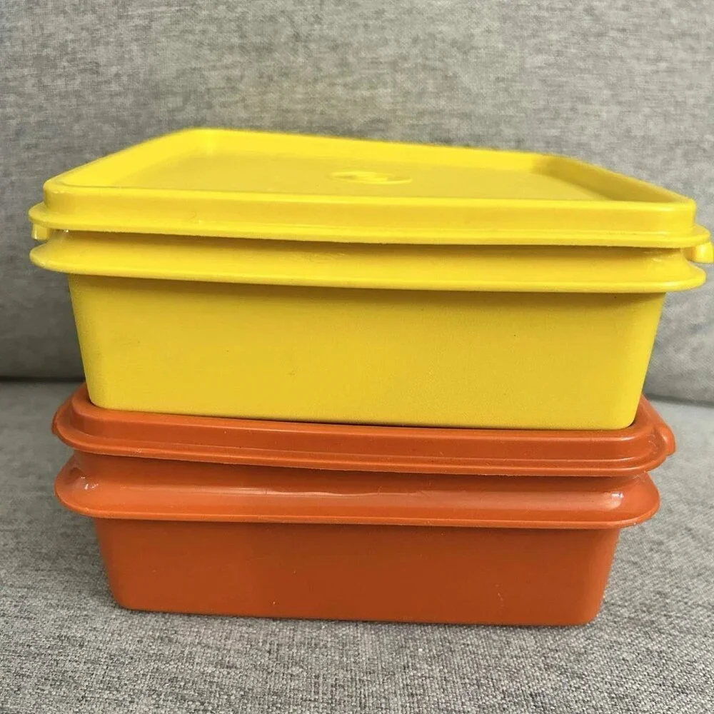 Vintage Retro Tupperware 2 Sets Square Storage Plastic Containers + Lid